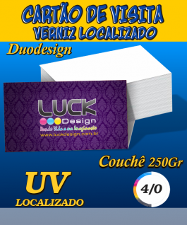 CARTÃO DE VISITA VERNIZ LOCALIZADO DUODESIGN DUODESIGN 300G 09X05 4x0 colorido só na frente Fosco com Verniz Localizado CORTE RETO 