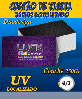 CARTÃO DE VISITA VERNIZ LOCALIZADO DUODESIGN DUODESIGN 300G 09x05 4X1 Colorido Frente e P&B no Verso Fosco com verniz localizado CORTE RETO 