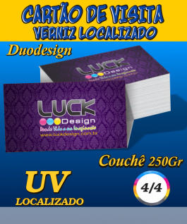 CARTÃO DE VISITA VERNIZ LOCALIZADO DUODESIGN DUODESIGN 300G 09x05 4x4 colorido na frente e no verso Fosco com Verniz Localizado CORTE RETO 